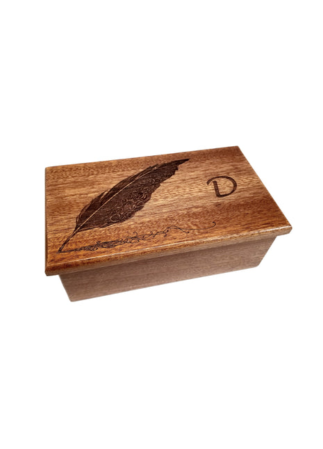 Feather Music Box Add Text, Personalized Custom Laser Engraved Traditional Wind Up Handmade Wood Music Box