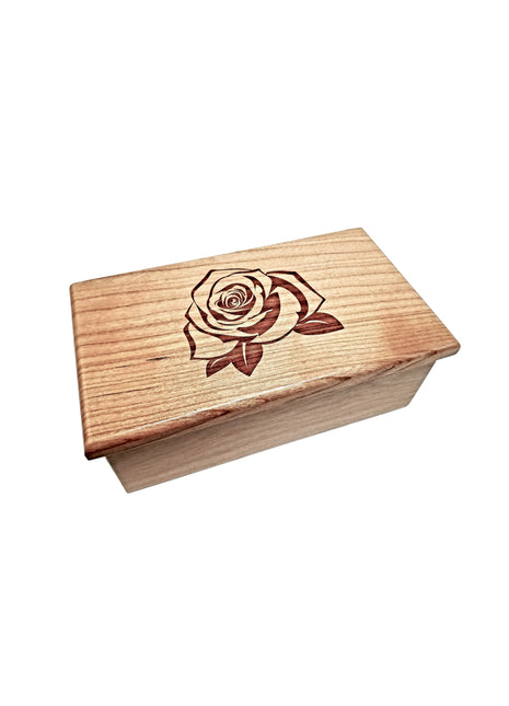 Rose Bloom Music Box Add Text, Personalized Custom Laser Engraved Traditional Wind Up Handmade Wood Music Box