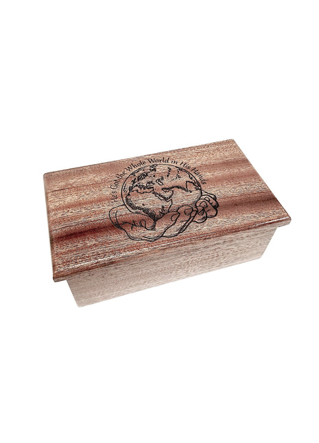 World in His Hands Electronic Music Box Add Text, Personalized Custom Wood Laser Engraved Music Box