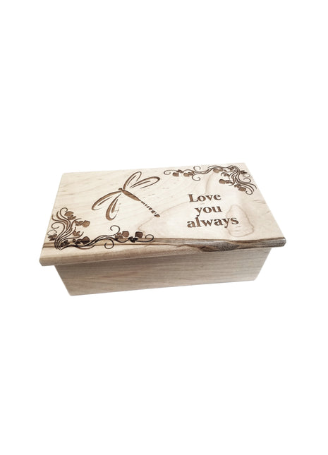 Dragonfly Music Box Add Text, Personalized Custom Laser Engraved Traditional Wind Up Handmade Wood Music Box