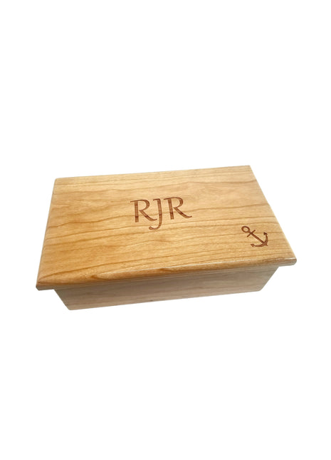 Anchor in Corner Music Box Add Text, Personalized Custom Laser Engraved Traditional Wind Up Handmade Wood Music Box