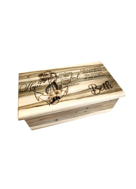 Anchor Floral Music Box Add Text, Personalized Custom Laser Engraved Traditional Wind Up Handmade Wood Music Box