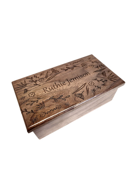 Flower Border Music Box Add Text, Personalized Custom Laser Engraved Traditional Wind Up Handmade Wood Music Box