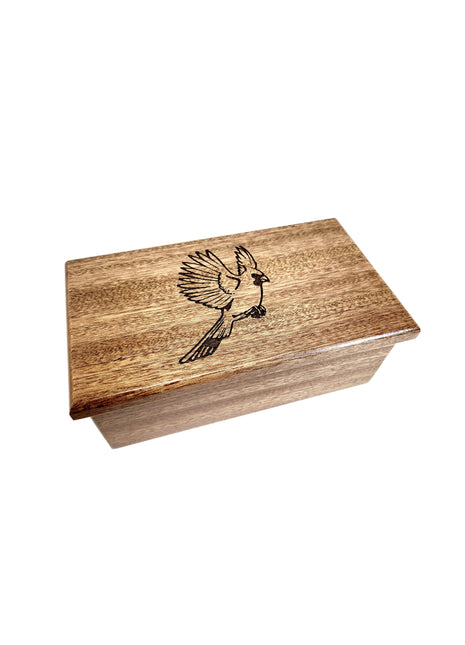 Cardinal Music Box Add Text, Personalized Custom Laser Engraved Traditional Wind Up Handmade Wood Music Box