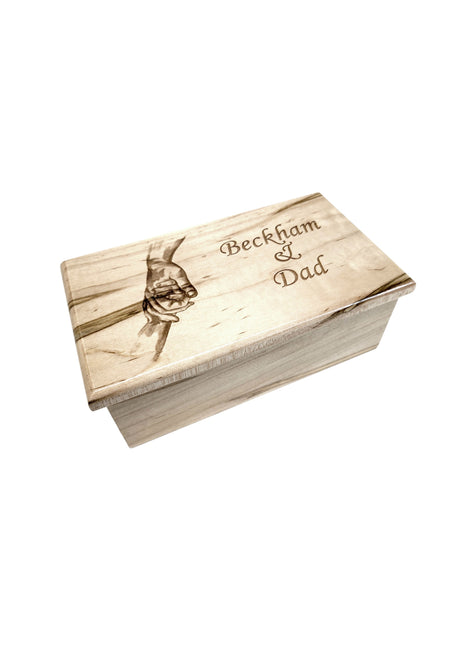 Father & Child Holding Hands Music Box Add Text, Personalized Custom Laser Engraved Traditional Wind Up Handmade Wood Music Box