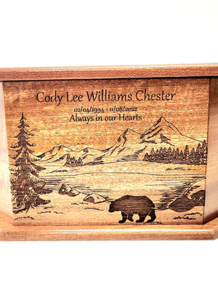Custom Engraved Handmade Personalized Mountain Scene with Bear Urn