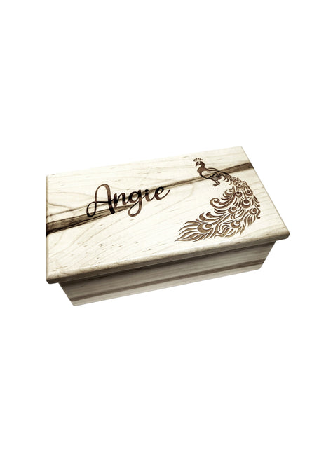 Peacock Music Box Add Text, Personalized Custom Laser Engraved Traditional Wind Up Handmade Wood Music Box