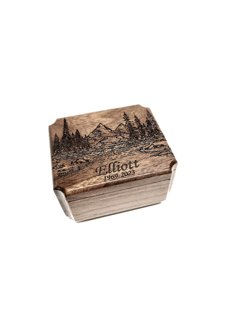 Mountain River Forest Mini Urn Add Text, Small Shareable Urn, Infant Urn Personalized Handmade Custom Laser Engraved