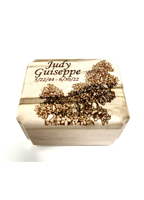 Lilacs Mini Urn Add Text, Small Shareable Urn, Infant Urn Personalized Handmade Custom Laser Engraved