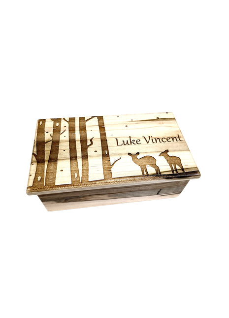 Deer in Birch Forest Music Box Add Text, Personalized Custom Laser Engraved Traditional Wind Up Handmade Wood Music Box