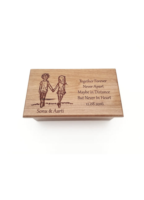 Couples Music Box Add Text, Personalized Custom Laser Engraved Traditional Wind Up Handmade Wood Music Box