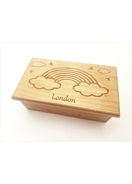 Rainbow Music Box Add Text, Personalized Custom Laser Engraved Traditional Wind Up Handmade Wood Music Box