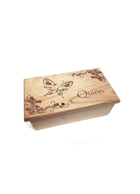 Butterfly Music Box Add Text, Personalized Custom Laser Engraved Traditional Wind Up Handmade Wood Music Box