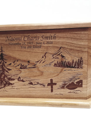 Custom Engraved Handmade Personalized Mountain Cross Urn, Religious Mountain Urn