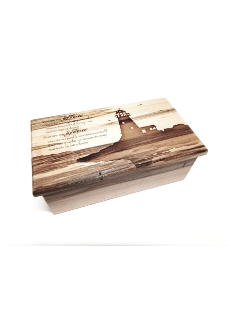 Lighthouse Music Box Add Text, Personalized Custom Laser Engraved Traditional Wind Up Handmade Wood Music Box