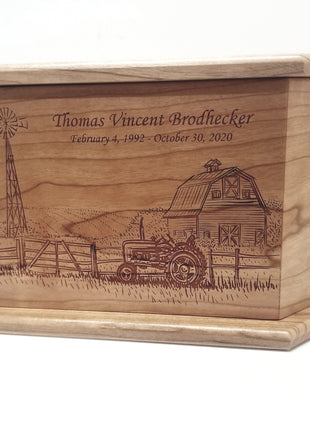 Custom Engraved Handmade Personalized Farm Urn, Rustic Barn Urn, Tractor Urn