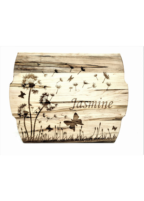 Dandelions and Butterfly Cutting Board Add Text, Personalized Custom Wooden Laser Engraved