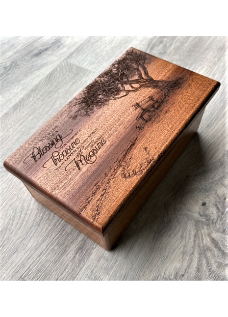 Park Bench Memorial Music Box Add Text, Personalized Custom Laser Engraved Traditional Wind Up Handmade Wood Music Box
