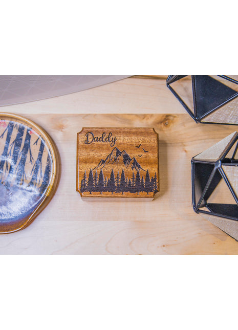 Mountain Forest Mini Urn Add Text, Small Shareable Urn, Infant Urn Personalized Handmade Custom Laser Engraved, Wanderer Urn