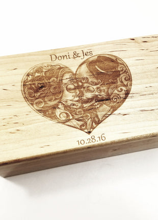 Sugar Skull Heart Electronic Music Box Add Text, Personalized Custom Wood Laser Engraved Music Box