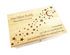 Moon and Stars Design Memory Box Add Text, Personalized Handmade Custom Wood Memorial Laser Engraved Box