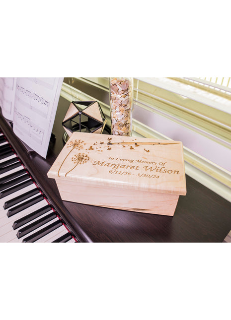 Dandelion Music Box Add Text, Personalized Custom Laser Engraved Traditional Wind Up Handmade Wood Music Box