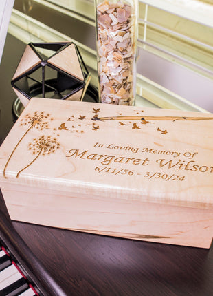 Dandelions with Birds Electronic Music Box Add Text, Personalized Handmade Custom Wood Laser Engraved Music Box