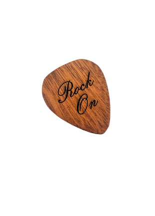 Rock On Wooden Guitar Pick, Add Text, Personalized Handmade Laser Engraved Guitar Plectrum