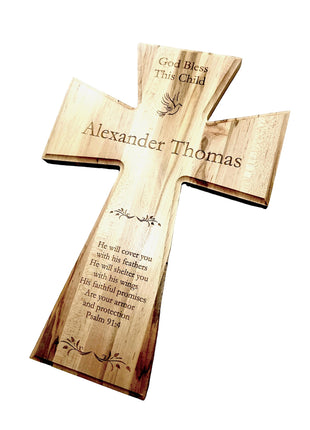 Blessings Cross Add Text, Personalized Custom Wooden Laser Engraved Remembrance