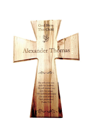 Blessings Cross Add Text, Personalized Custom Wooden Laser Engraved Remembrance