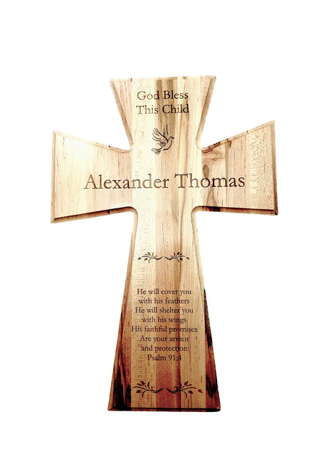 Blessings Cross Add Text, Personalized Custom Wooden Laser Engraved Remembrance