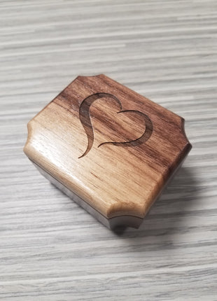 Heart Ring Box Add Text, Personalized Handmade Custom Laser Engraved Wooden Ring Box