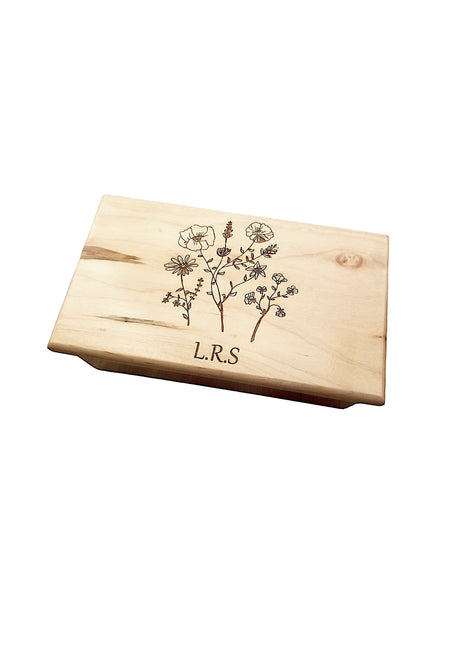 Flowers Music Box Add Text, Personalized Custom Laser Engraved Traditional Wind Up Handmade Wood Music Box