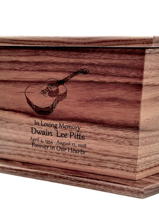 Guitar Urn Add Text, Personalized Handmade Custom Wood Laser Engraved Memorial Urn