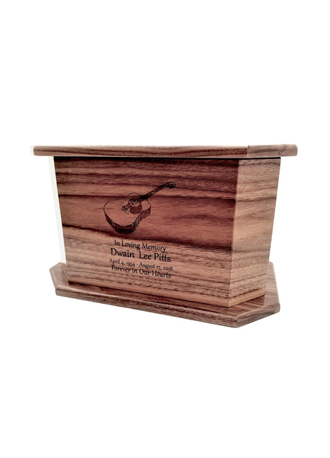Guitar Urn Add Text, Personalized Handmade Custom Wood Laser Engraved Memorial Urn