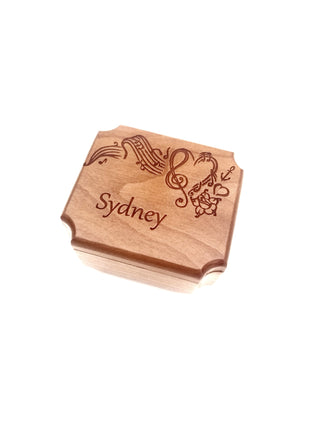 Music Design Ring Box Add Text, Personalized Handmade Custom Laser Engraved Wooden Ring Box