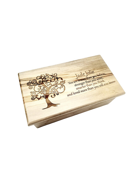 Tree Music Box Add Text, Personalized Custom Laser Engraved Traditional Wind Up Handmade Wood Music Box