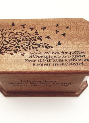 Tree with Birds on Top Pet Urn Add Text, Handmade Personalized Custom Laser Engraved Wooden Small Urn