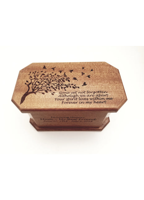 Tree with Birds on Top Pet Urn Add Text, Handmade Personalized Custom Laser Engraved Wooden Small Urn