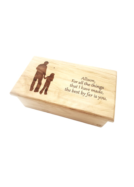 Father Daughter Music Box Add Text, Personalized Custom Laser Engraved Traditional Wind Up Handmade Wood Music Box