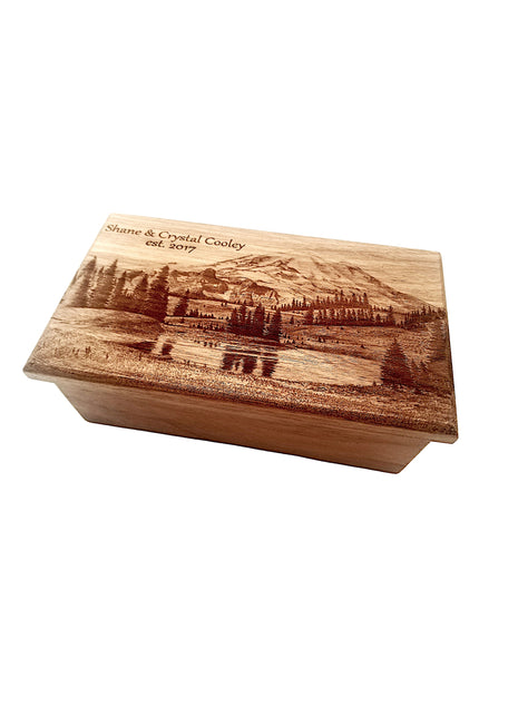 Mt. Rainier Electronic Music Box Add Text, Personalized Custom Wood Laser Engraved Music Box
