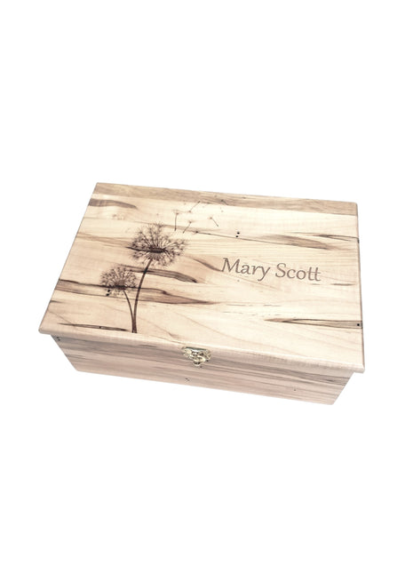 Dandelion Memory Box Add Text, Personalized Handmade Custom Wood Memorial Laser Engraved Box