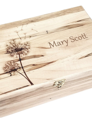 Dandelion Memory Box Add Text, Personalized Handmade Custom Wood Memorial Laser Engraved Box