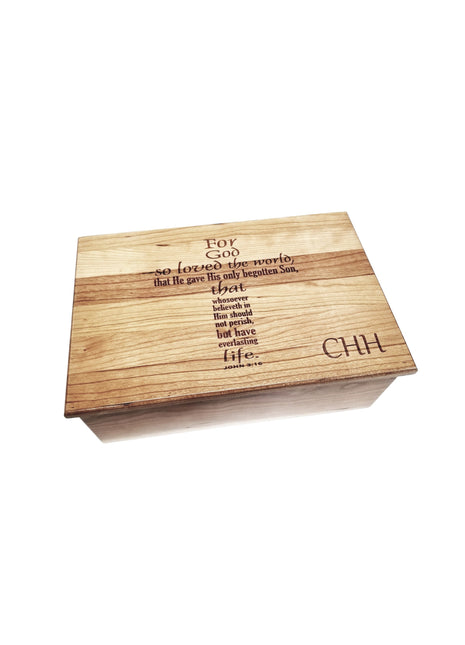 Cross John 3:16 Memory Box Add Text, Personalized Handmade Custom Wood Memorial Laser Engraved Box