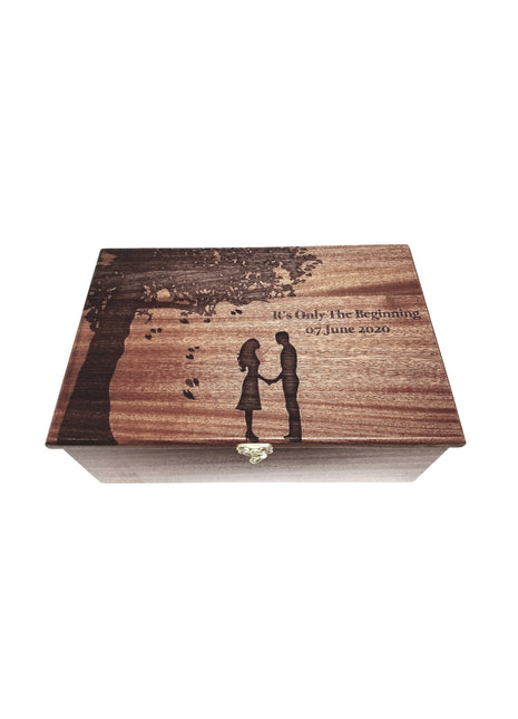 Couple Under Tree Memory Box Add Text, Personalized Handmade Custom Wood Memorial Laser Engraved Box