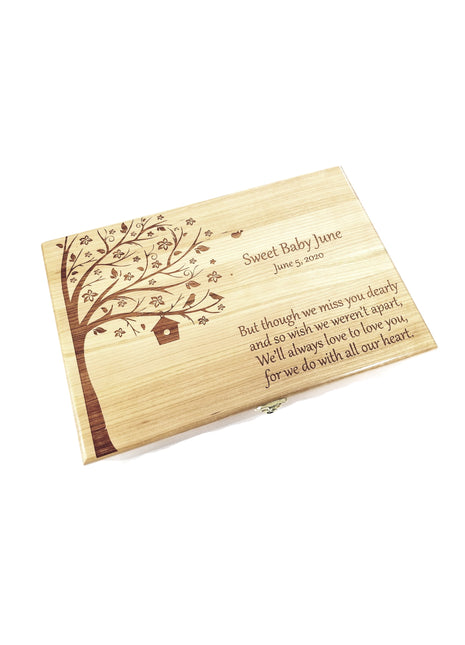 Tree with Bird House Memory Box Add Text, Personalized Handmade Custom Wood Memorial Laser Engraved Box
