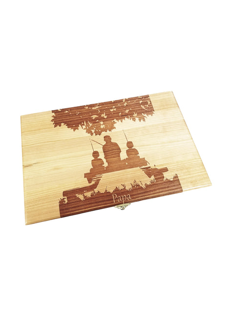 Fishing Father and Sons Memory Box Add Text, Personalized Handmade Custom Wood Memorial Laser Engraved Box