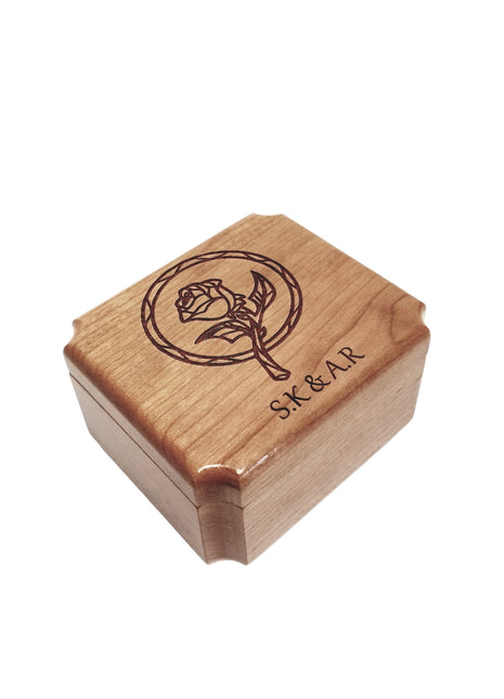 Rose Ring Box Add Text, Personalized Handmade Custom Laser Engraved Wooden Ring Box