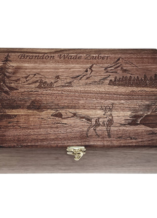 Mountains and Deer Memory Box Add Text, Personalized Handmade Custom Wood Memorial Laser Engraved Box