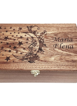 Moon and Stars Memory Box Add Text, Personalized Handmade Custom Wood Memorial Laser Engraved Box